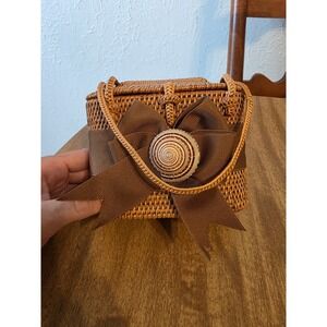 Bosom Buddy Mini Bag Handwoven Summer Resort Shell Brown Ribbon